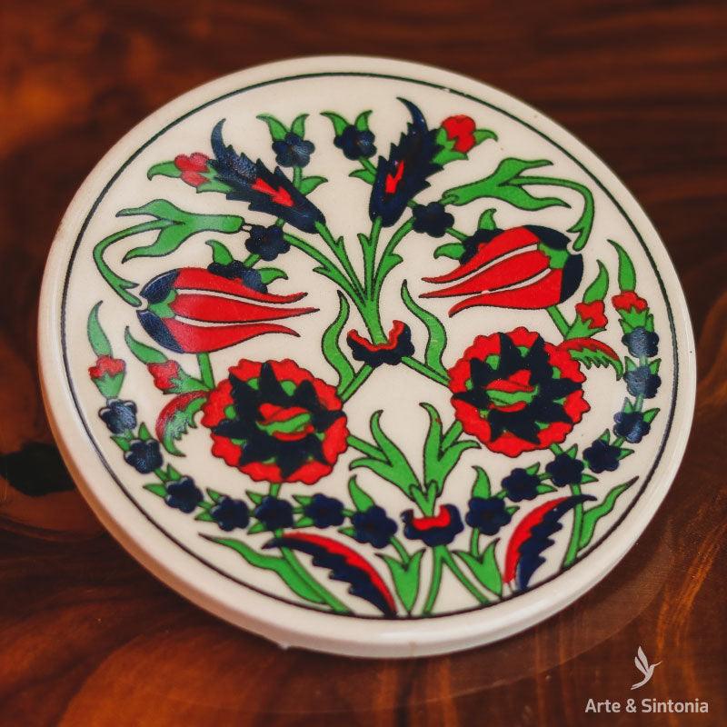 descanso copo turco ceramica home decor decoracao turca floral arabesco artesintonia