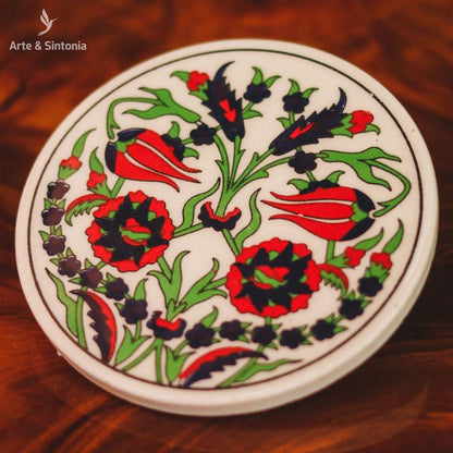 descanso copo turco ceramica home decor decoracao turca floral arabesco artesintonia 2