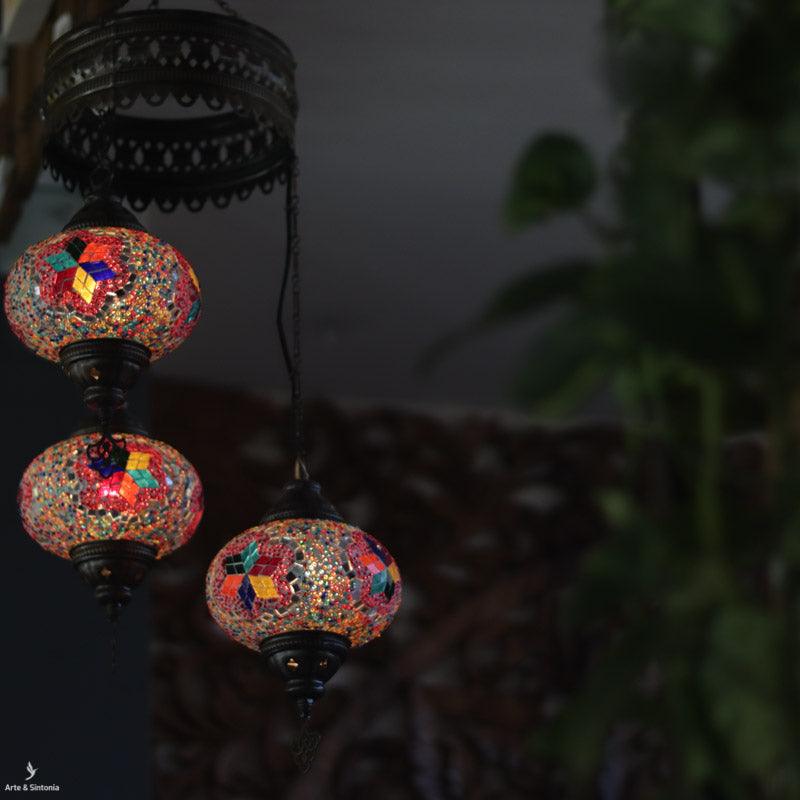luminaria lustre teto cupulas turcas turquia iluminacao multicolor estrelas mosaicos micangas vidro glass lighting light fixture home decor artesintonia 2