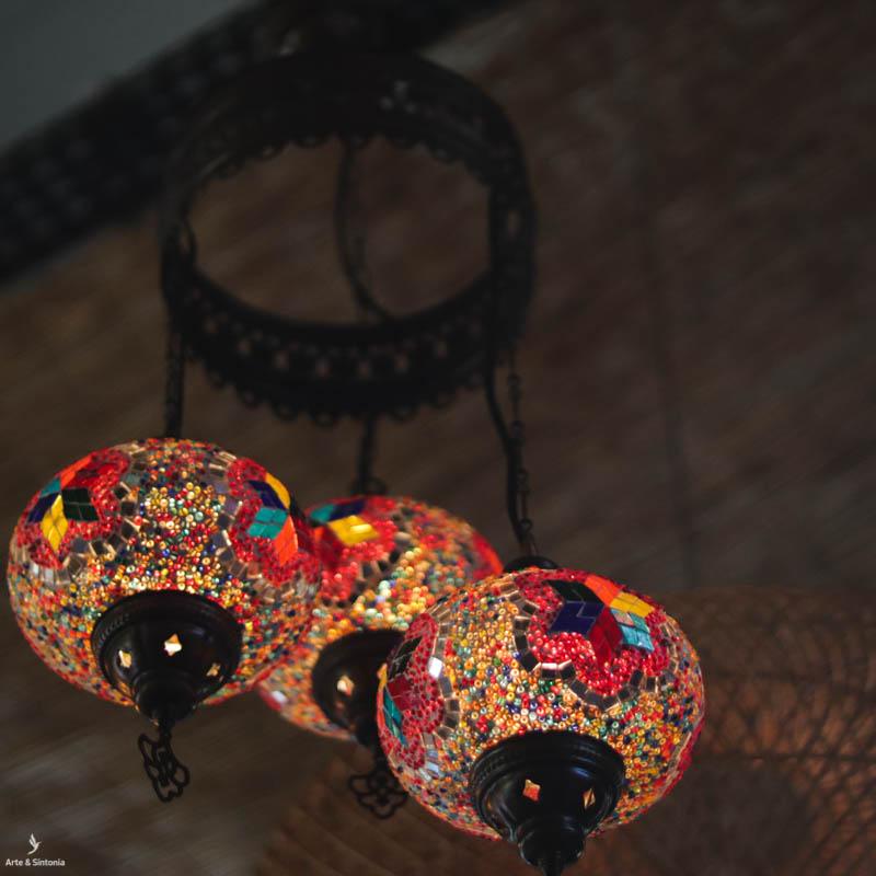 luminaria lustre teto cupulas turcas turquia iluminacao multicolor estrelas mosaicos micangas vidro glass lighting light fixture home decor artesintonia 3
