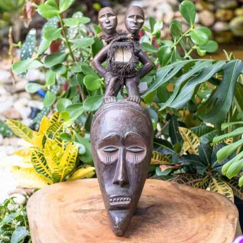 Máscara Africana Etnia Bamoun entalhada madeira etnicos objetos decorativos decoracoes artesintonia 1