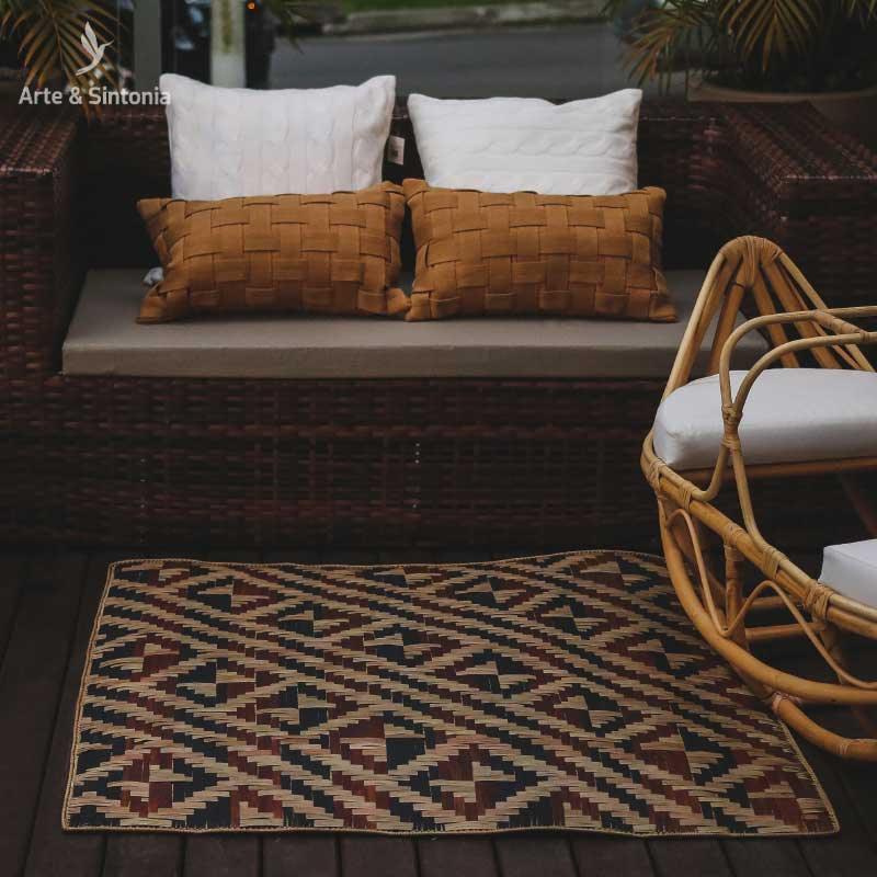 tapete capacho quadrado escuro fibras naturais trancado indigena aborigem home decor decoracao etnica etnico artistas exclusivos artesanato brasileiro artesintonia