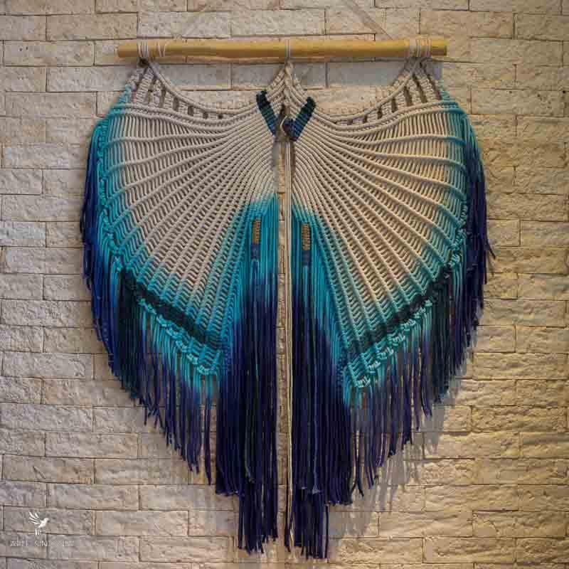 painel macrame asas azul branco decoracao casa sala objetos decorativos artesanatos brasileiros artesintonia 2