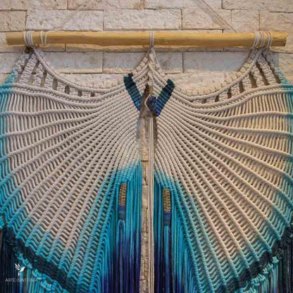 painel macrame asas azul branco decoracao casa sala objetos decorativos artesanatos brasileiros artesintonia 4