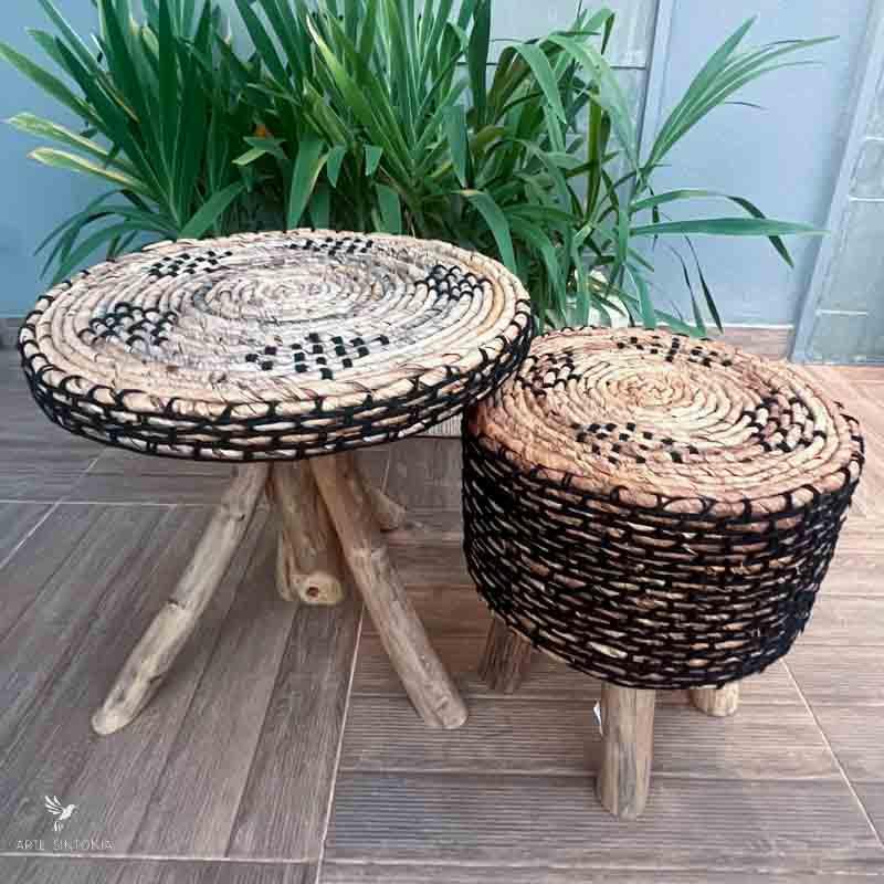 wooden rustic side table natural fiber mesa madeira rustica natural