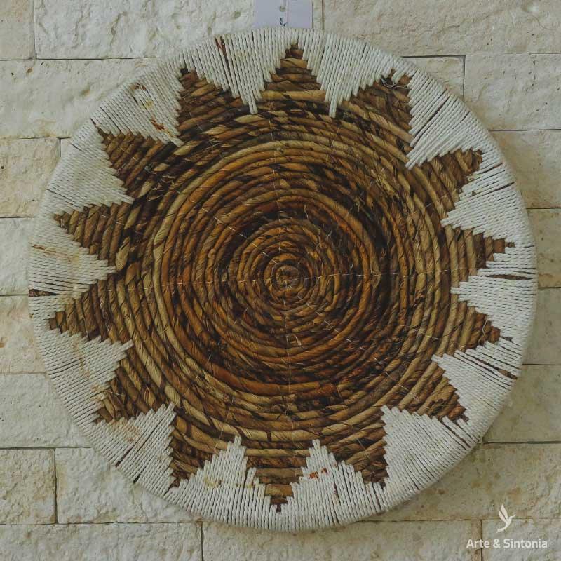 Cestaria de Parede Fibra de Bananeira Lã Branca Bali boho chic balaio bali2021 Decor Home artesintonia