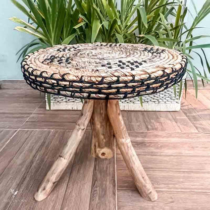 natural fiber wooden round bedside table mesa lateral madeira rustica fibra natural