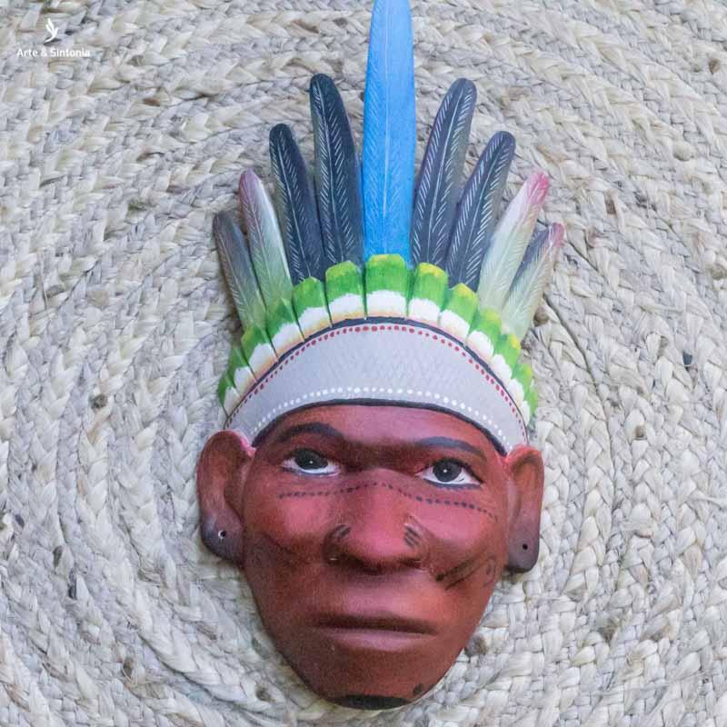 MANAUSI G 3 mascara indio indigena amazonas artesanal realista decoracoes indigenas madeira entalhada wood carving tukani pintura artistica decorativa artesintonia 3
