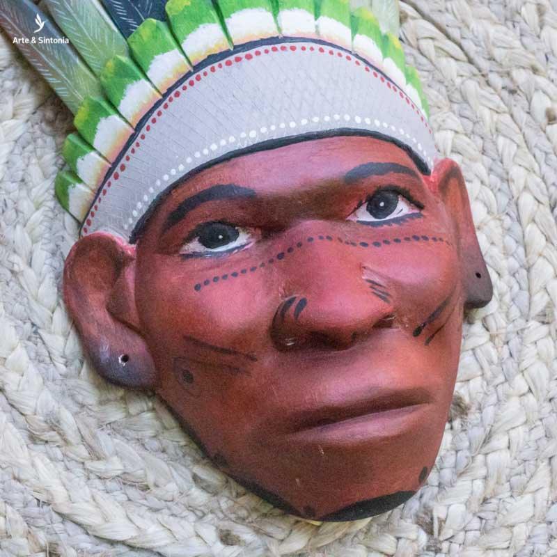 MANAUSI G 3 mascara indio indigena amazonas artesanal realista decoracoes indigenas madeira entalhada wood carving tukani pintura artistica decorativa artesintonia 1