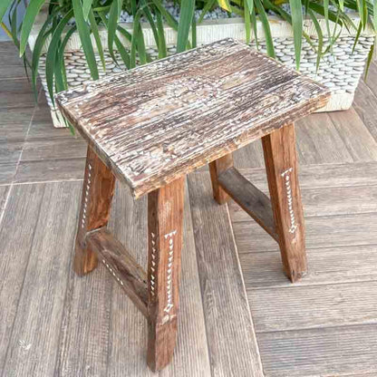 wooden rustic ethnic little side table banqueta madeira patina mesa retangular etnica