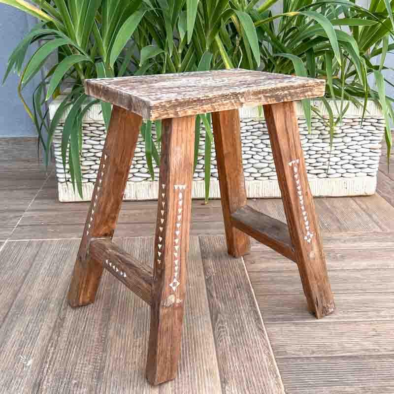 wooden rustic ethnic little side table banqueta madeira patina mesa retangular etnica