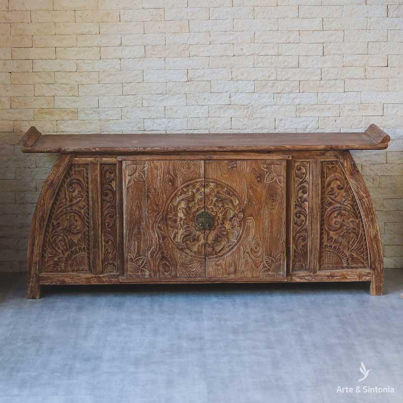 aparador movel mobilia oriental moveis indonesia balineses decoracao decoration carved entalhado carving wood madeira teka teca reciclada gabinete buffet artesintonia 1