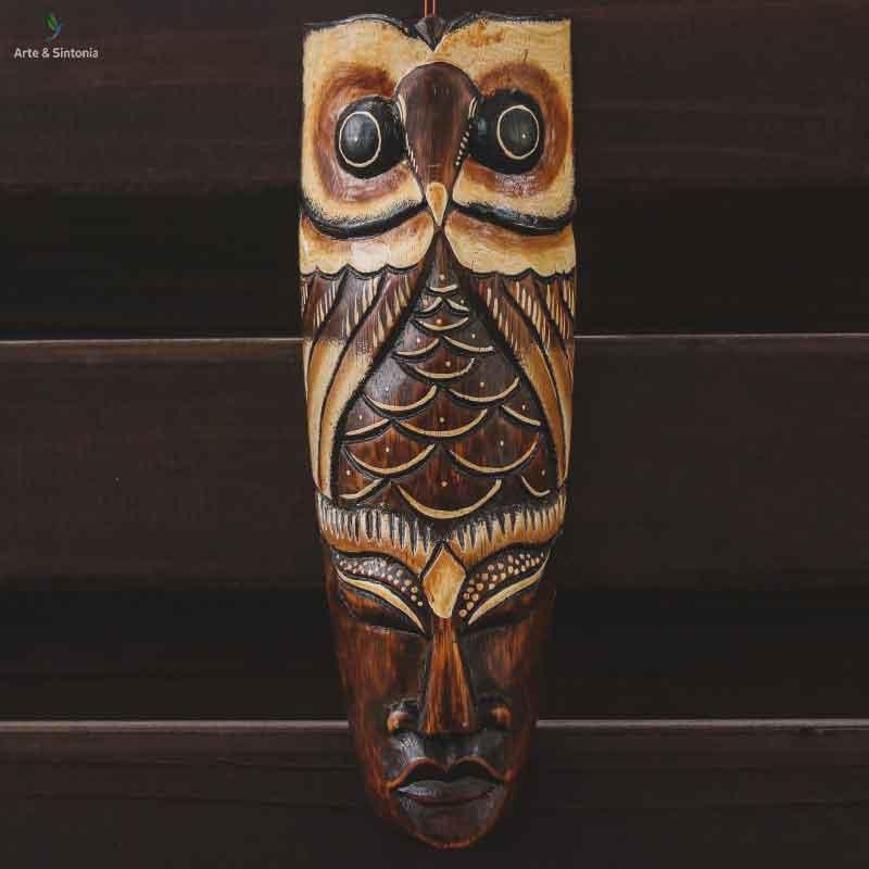 Máscara Coruja Tribal De Bali - Arte &amp; Sintonia animais, bali 2020, bali2021, madeira, mascaras