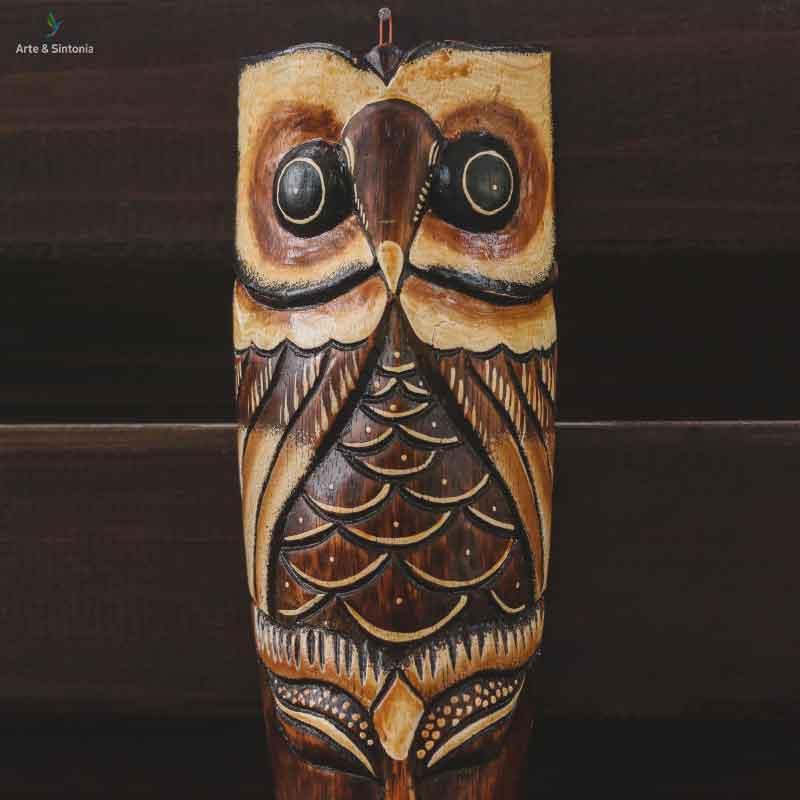 Máscara Coruja Tribal De Bali - Arte &amp; Sintonia animais, bali 2020, bali2021, madeira, mascaras