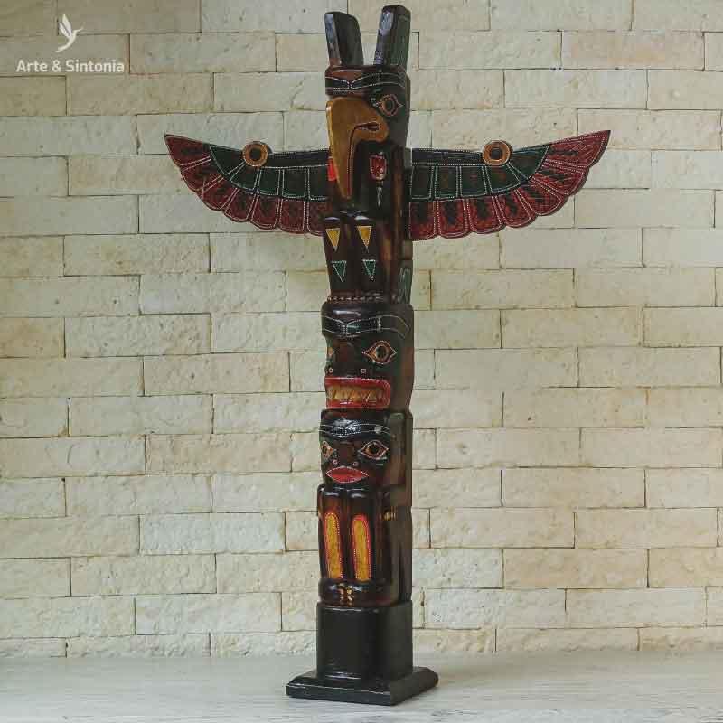 totem toten totemismo aborigene xama canadense artesanatos decorativos wood madeira carved entalhado indonesia objetos etnicos grande 100cm 2