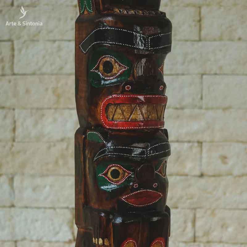 totem toten totemismo aborigene xama canadense artesanatos decorativos wood madeira carved entalhado indonesia objetos etnicos grande 100cm 5