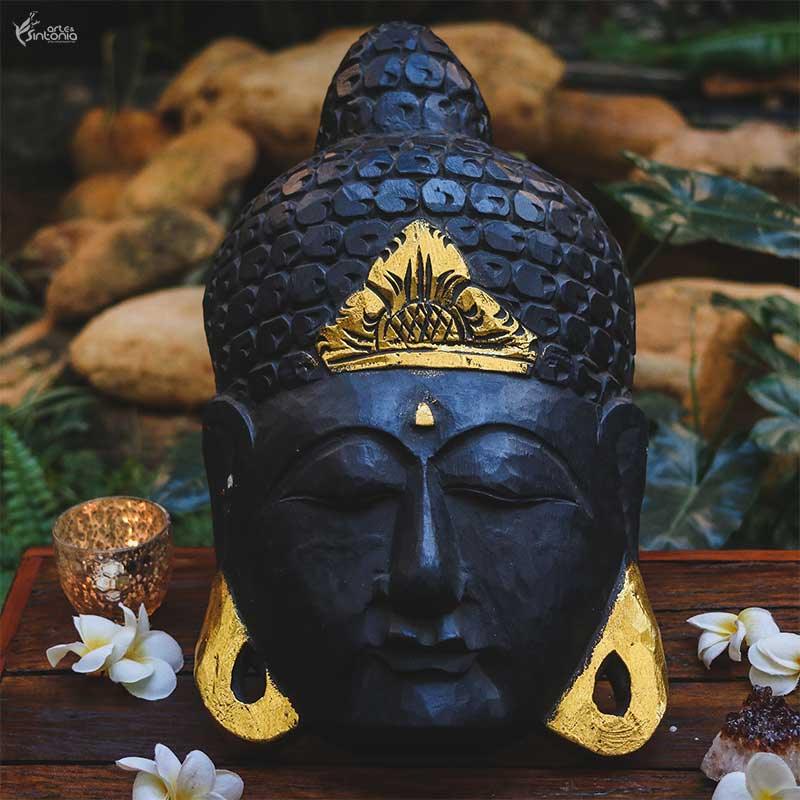 OKA4 19 mascara mask decorativa buddha buda preta gold dourada home decor decoracao zen artesintonia 1