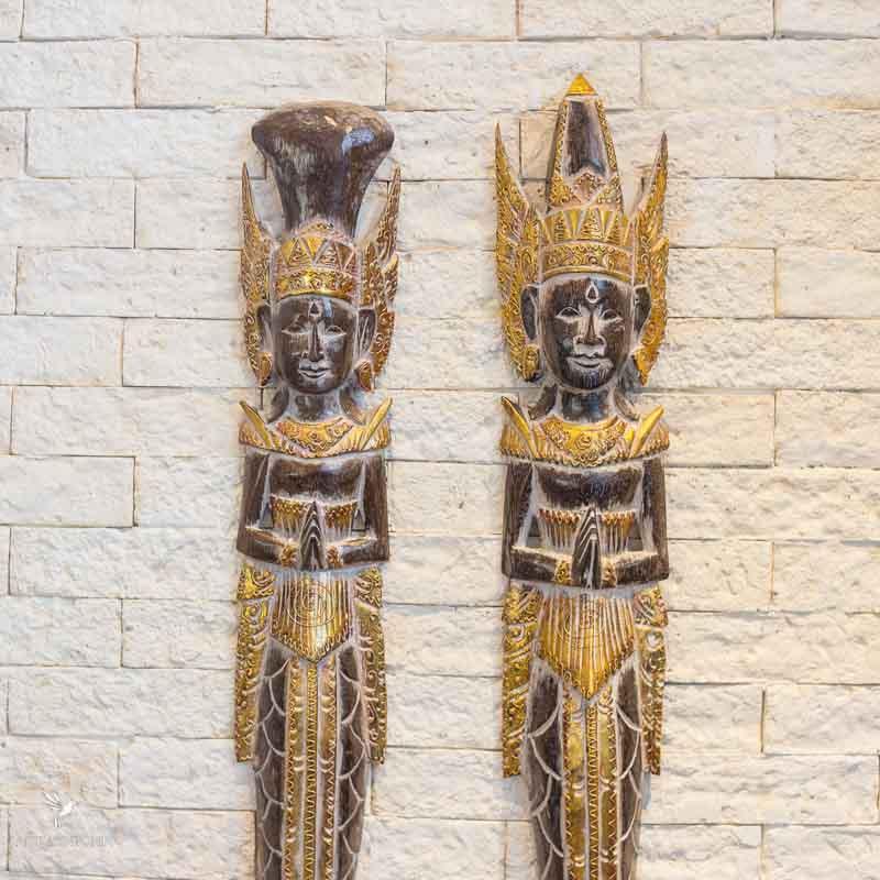 casal rama sita madeira bali decoracao paredes artesintonia handicraft hindu patina 100cm 2