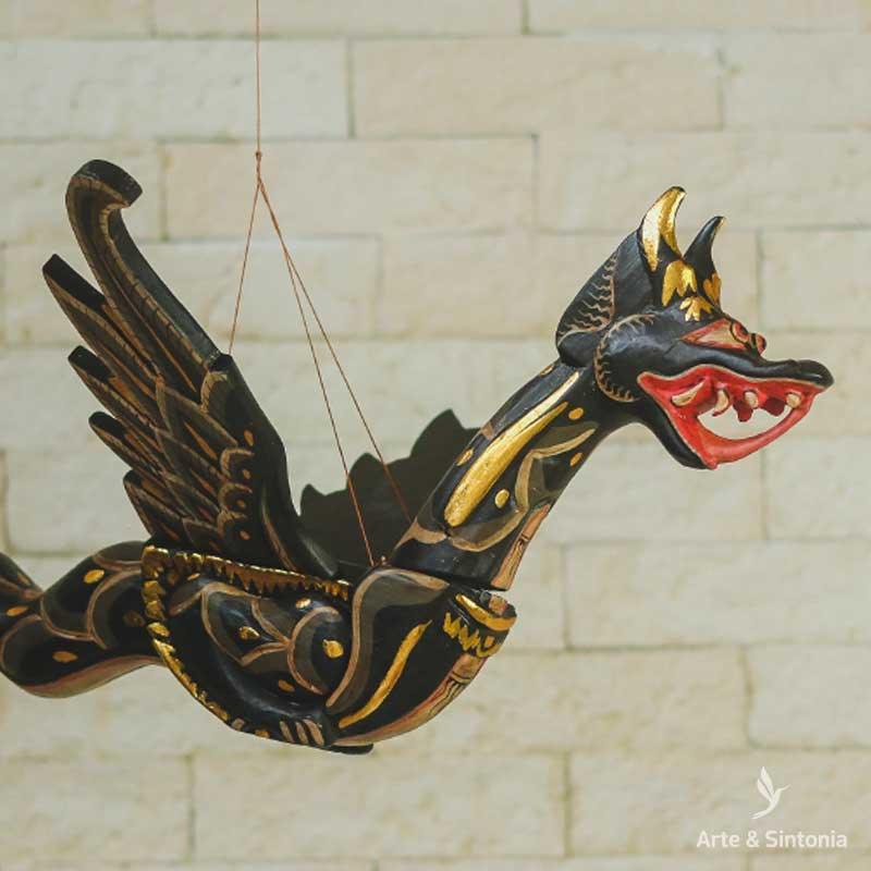 escultura de pendurar dragao alado voador mistico mitologia hinduismo naga busuki madeira entalhado dragon winger balinese wood handycraft home decoration 3