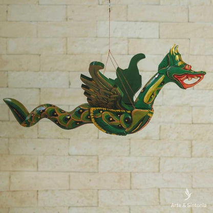  escultura de pendurar dragao alado voador mistico mitologia hinduismo naga busuki madeira entalhado dragon winger balinese wood handycraft home decoration verde 8