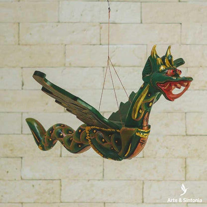 escultura de pendurar dragao alado voador mistico mitologia hinduismo naga busuki madeira entalhado dragon winger balinese wood handycraft home decoration 6