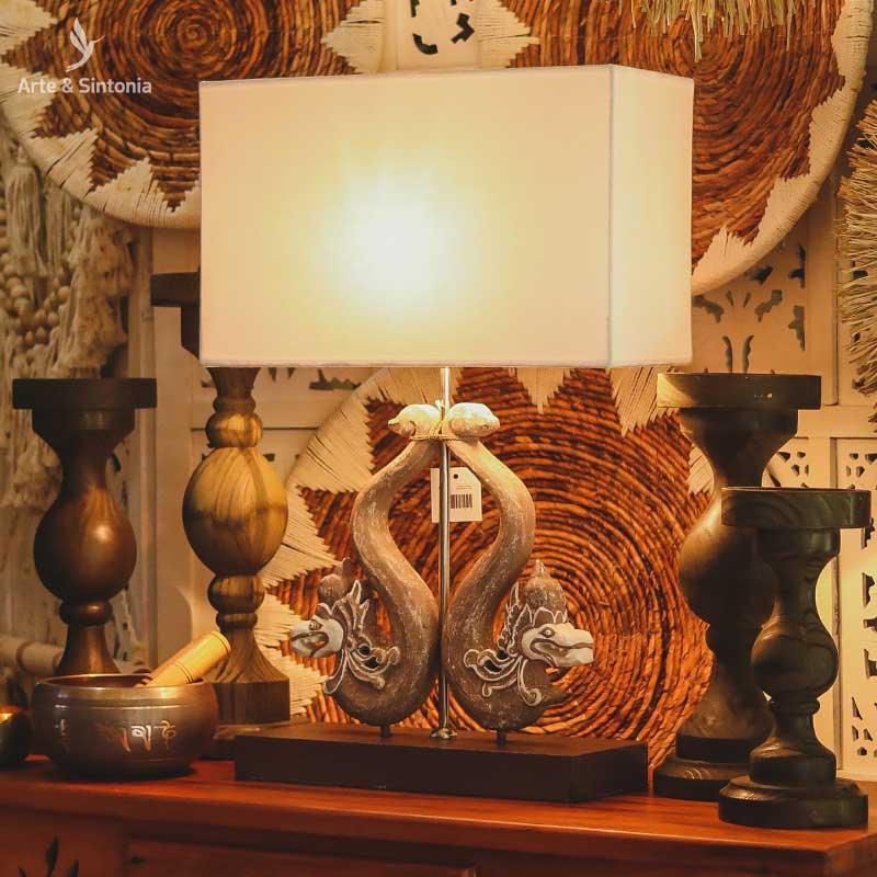 abajur luminaria mesa dragoes dragao bali indonesia madeira decoracao balinesa artesintonia 1