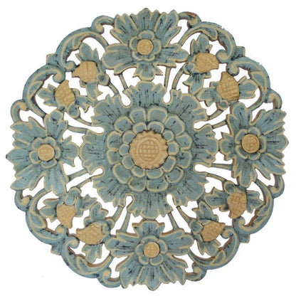 PI4 painel madeira entalhado flores redonda bali indonesia artesanato mandala artesintonia 1