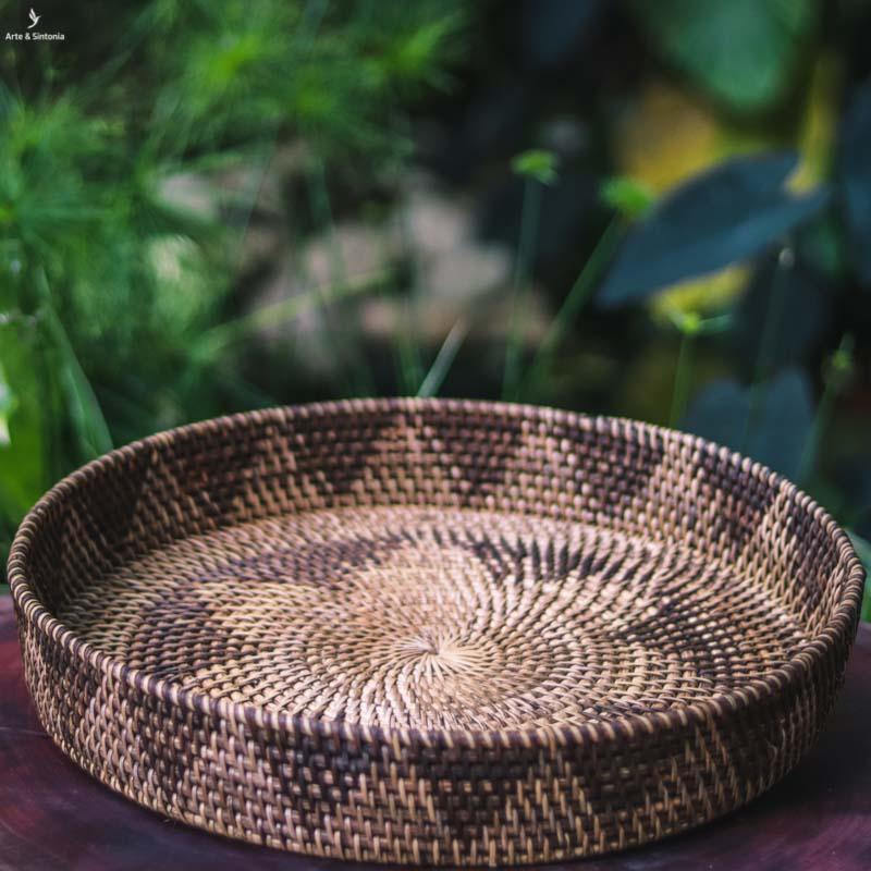 prato decorativo marrom brown artesanal trancado fibra natural bandeja home decor artesanatos bali importados indonesia artesintonia 4