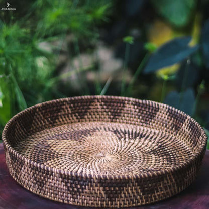 prato decorativo marrom brown artesanal trancado fibra natural bandeja home decor artesanatos bali importados indonesia artesintonia 4