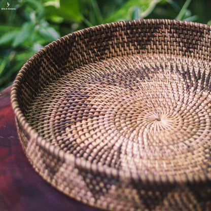 prato decorativo marrom brown artesanal trancado fibra natural bandeja home decor artesanatos bali importados indonesia artesintonia 3