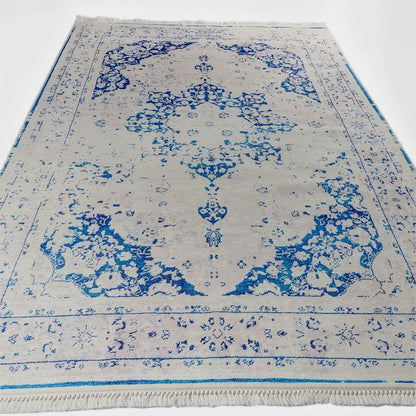 tapete turco turquia carpet hug store loja decoracao casa sala lving objetos artesanais artesanato branco azul grande tapete grande para sala