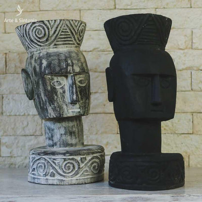 escultura primitivo antik branco preta decorativo home decor decoracao balinesa bali indonesia artesintonia arte tribal timor banco madeira entalhado decorativo 1