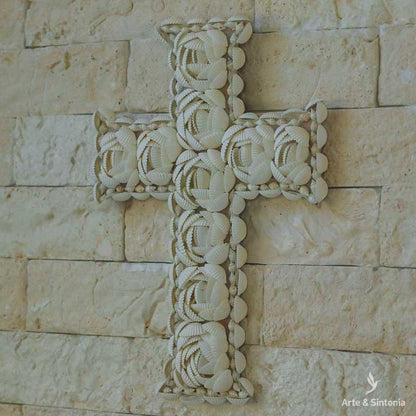 escultura cruz conchas bali balines artesanal home decor decoracao parede decorativo artesintonia 2