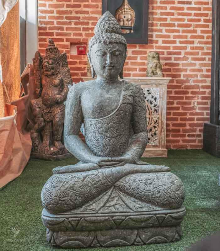 Estátua Buda de Pedra Vulcânica 120cm - Arte &amp; Sintonia bali23, budas, estatuas de jardim, garden, lancamentos, pedra 