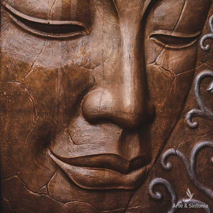 fonte painel paredao rosto face buda buddha budismo budista decor zen garden jardim divindade artesanal bali balines indonesia marrom fibrocimento