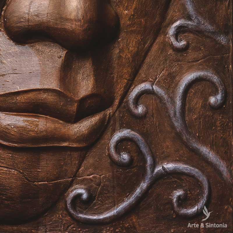 fonte painel paredao rosto face buda buddha budismo budista decor zen garden jardim divindade artesanal bali balines indonesia marrom fibrocimento