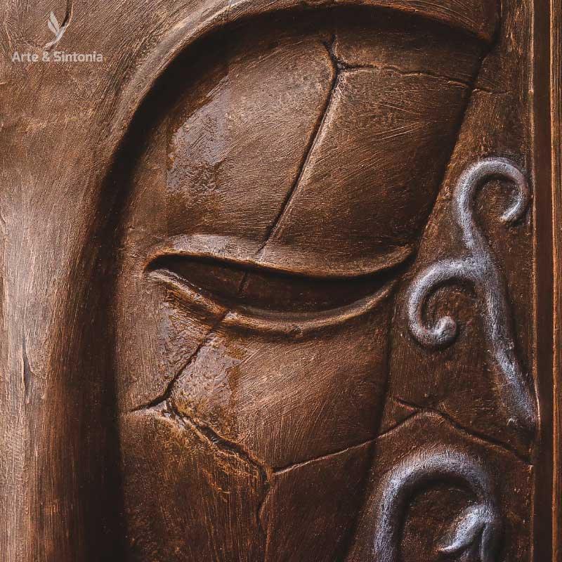 fonte painel paredao rosto face buda buddha budismo budista decor zen garden jardim divindade artesanal bali balines indonesia marrom fibrocimento