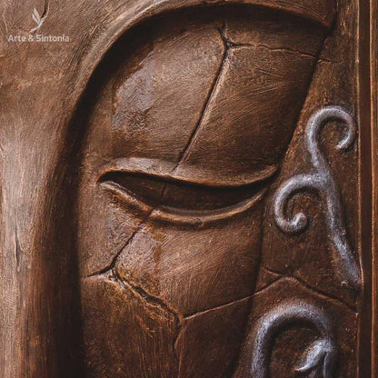 fonte painel paredao rosto face buda buddha budismo budista decor zen garden jardim divindade artesanal bali balines indonesia marrom fibrocimento