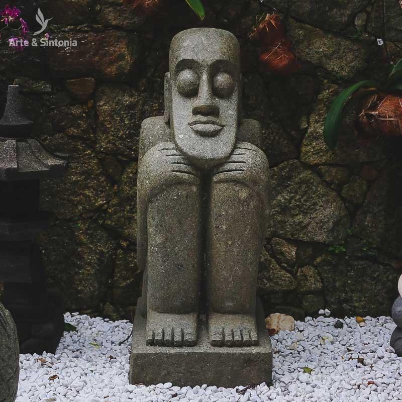 escultura primitivo setado decoracao jardim garden zen zengarden ston pedra vulcanica green stone artesanal arte artesanato art bali baliart bali decor balines balineses balinesa