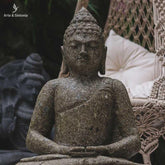 escultura pedra vulcanica stone buda buddha meditando decoracao zen jardim garden bali balines balinesa art decor zen garden escultura