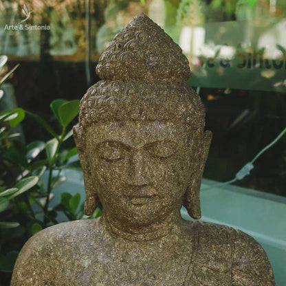 Estátua Buda de Pedra Vulcânica 120cm - Arte &amp; Sintonia bali23, budas, estatuas de jardim, garden, lancamentos, pedra