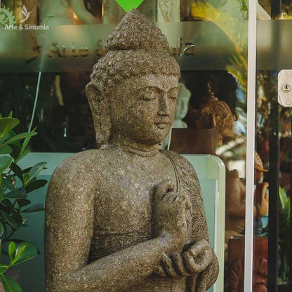 Estátua Buda de Pedra Vulcânica 120cm - Arte &amp; Sintonia bali23, budas, estatuas de jardim, garden, lancamentos, pedra