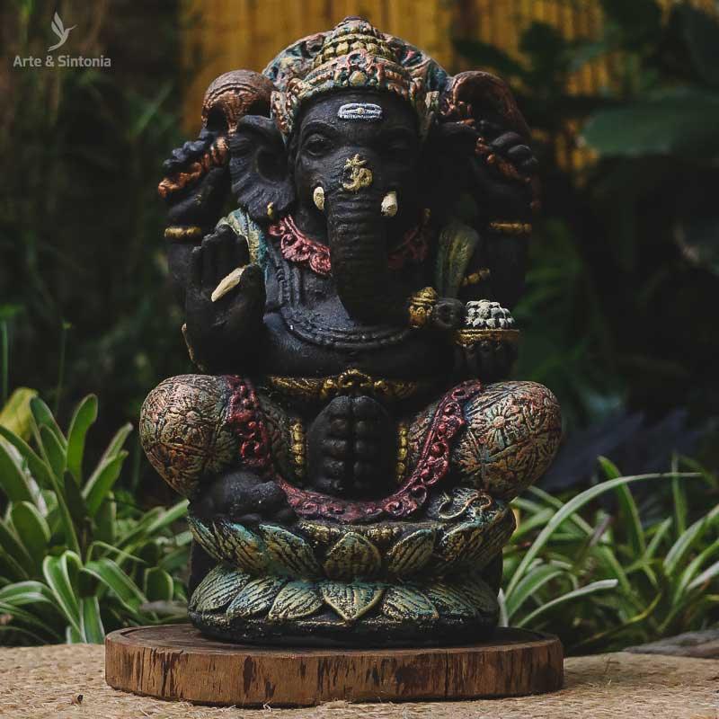 escultura para jardim hindu ganesh ganesha pedra colorido decoracao hindu zen artesanal bali arte artesintonia 2