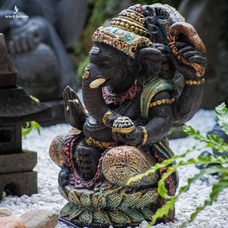 escultura para jardim hindu ganesh ganesha pedra colorido decoracao hindu zen artesanal bali arte artesintonia 2