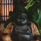 escultura buddha buda happy feliz gordo madeira divindades hindu hinduismo artesanal artesanato bali indonesia artesintonia