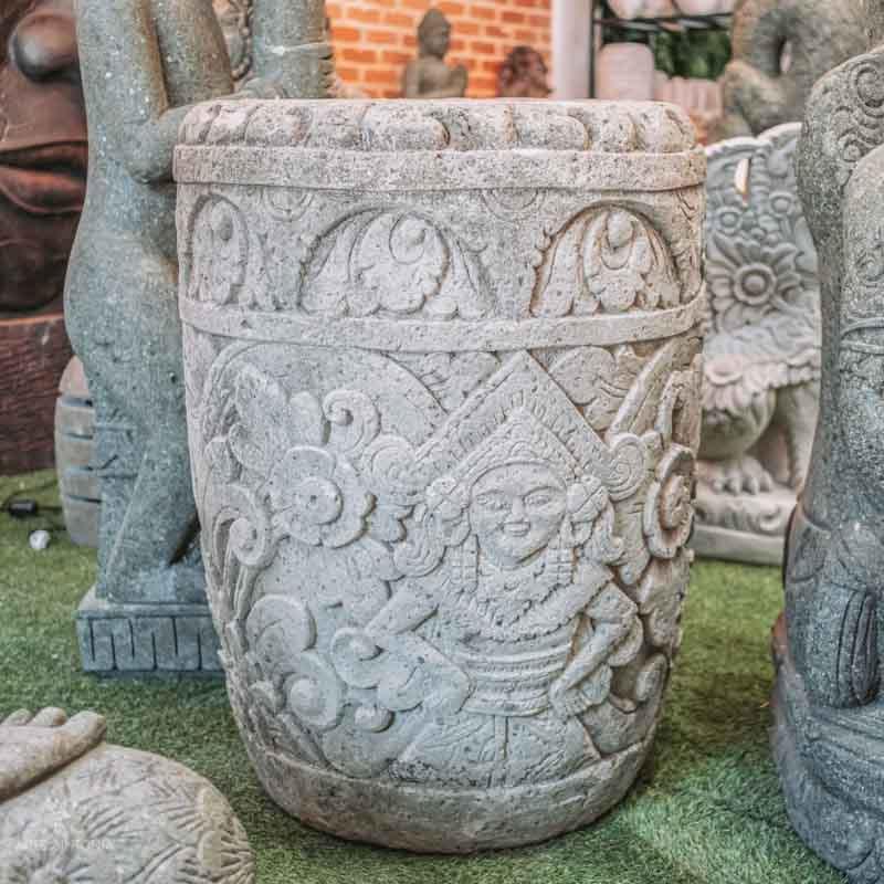 vaso esculpido jardim zen garden entalhe sand stone cimento areia vulcanica home decor decoração decorativo decoration bali balines balinesa indonesia artesão artesanato arte art