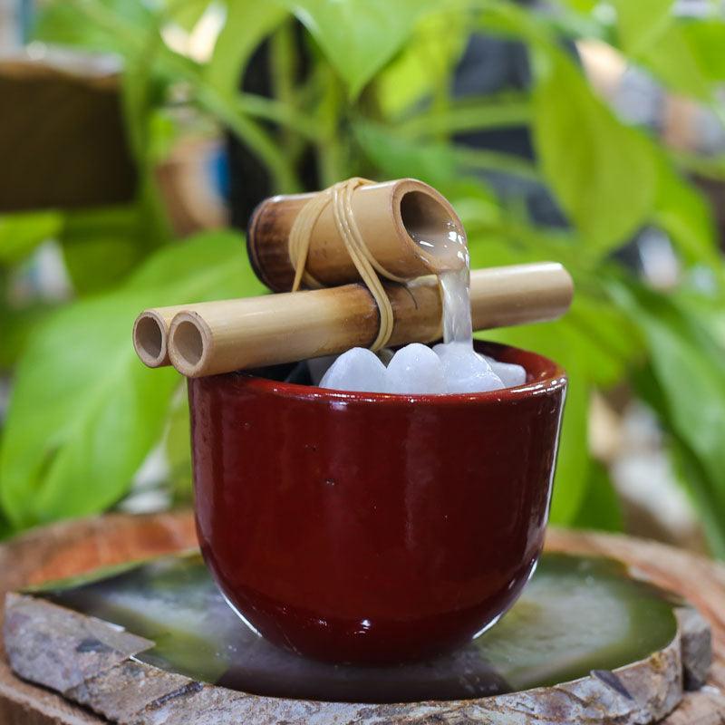 fonte agua corrente vaso ceramica esmaltada vermelho red bambu