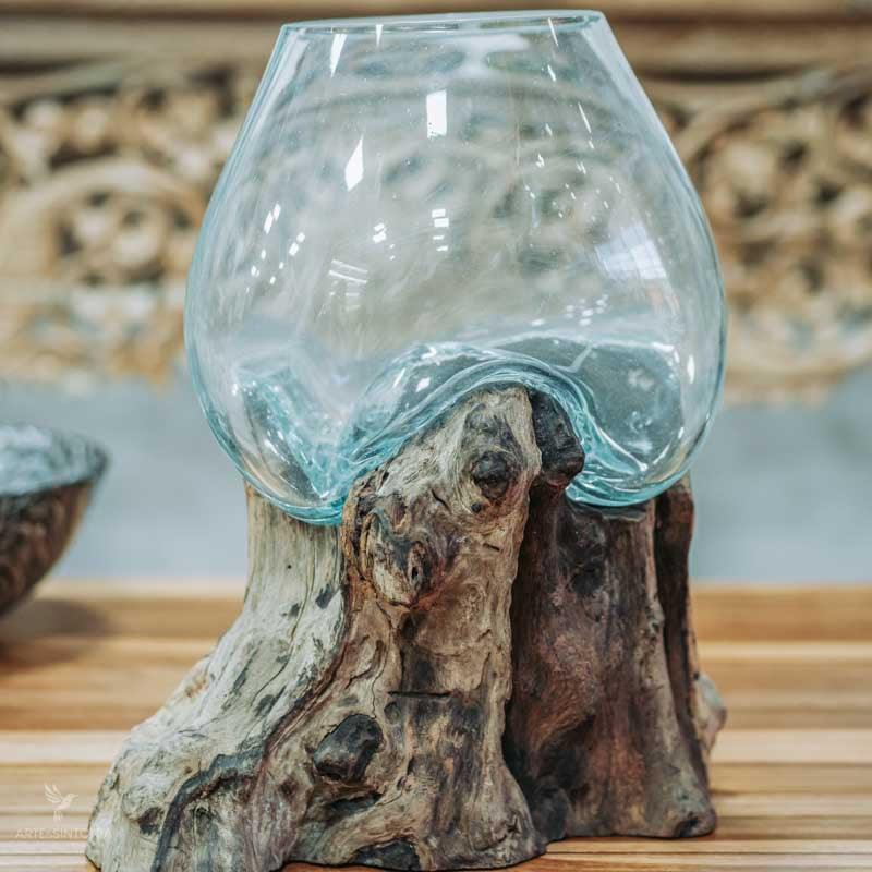 terrário vaso vidro tronco glass wood madeira teca teka artesão artesanato arte artista art decor decoração decorativo decoration