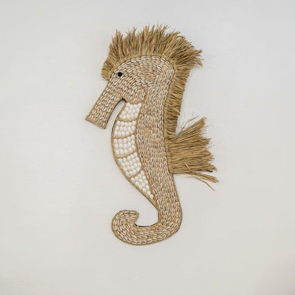 cavalo marinho seahorse búzios conchas palha fibra natural artesanal arte artesanato artesão bali balinês indonésia decor parede wall decoração decorativo casa lar home house boho