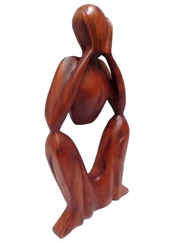 escultura abstrata pensador madeira arte decorativa bali indonesia 30cm 2